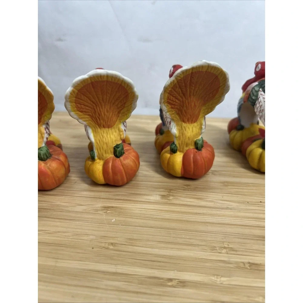 Vintage Thanksgiving Turkey Napkin Rings Set‎ of 6 Fall Harvest Table Decor